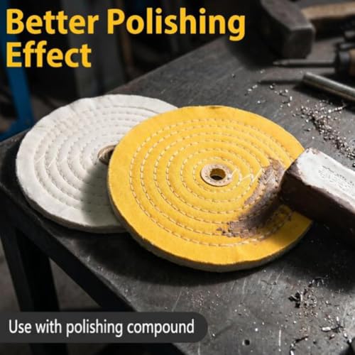 2 Pcs 8" Extra Thick Cotton Buffing Wheel, 5/8" Arbor Hole 2 Pc 8" Buffing Wheel(Yellow+White)