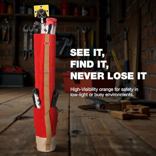 MOETER 48 Inch Lath Stake Bag with Pockets, Heavy Duty Nylon Construction, Soft Bag for Tripod Hi-Vis Orange with Reinforced Waterproof Bottom