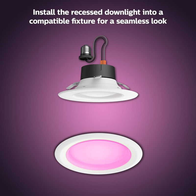 Philips Hue Smart Retrofit Recessed 5/6 Inch LED Downlight 1 Pack - White and Color Ambiance Color-Changing Light 1100LM - Control with Hue App - compatible with Alexa, Google Assistant, Apple Homekit