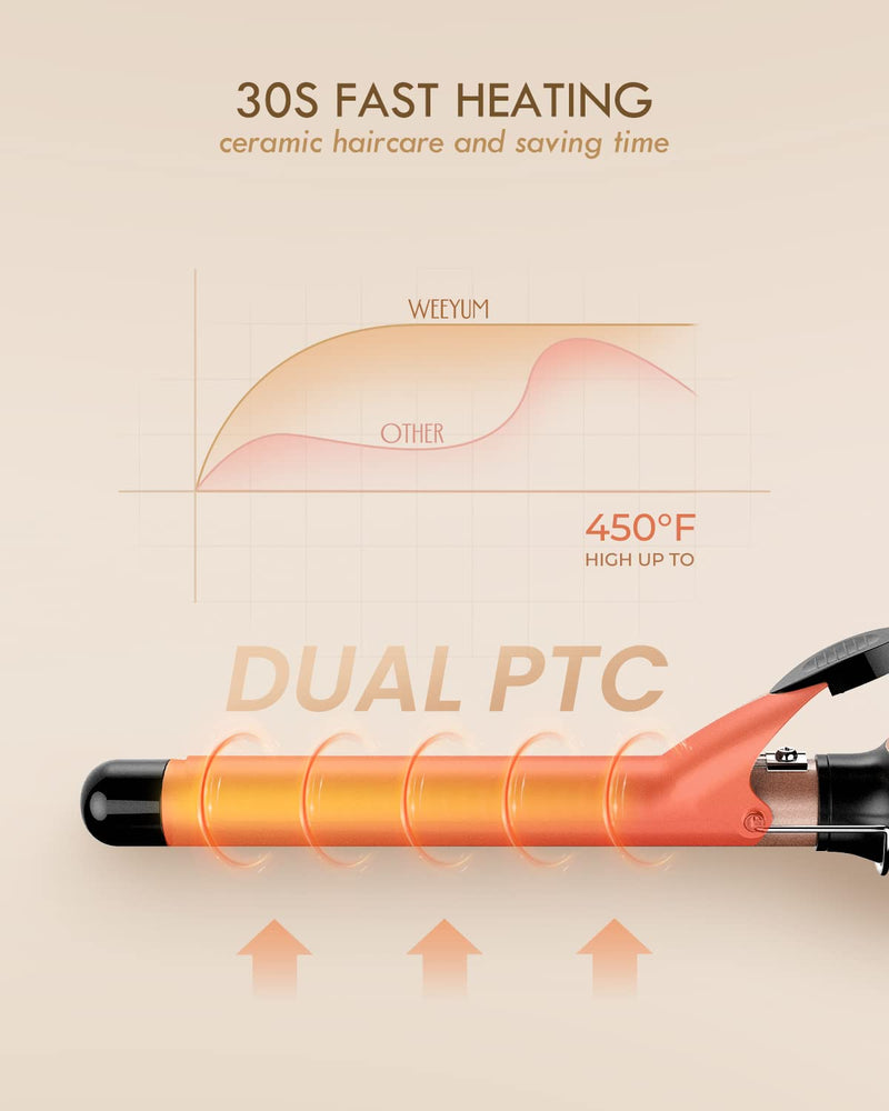 Curling Tongs 25mm, Long Barrel Hair Curler for Hair, Ceramic Tourmaline Hair Curling Iron Dual Voltage