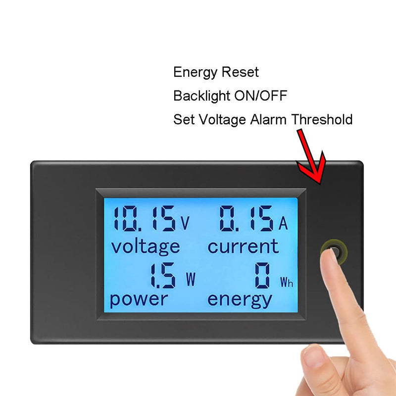 KETOTEK Amp Volt Watt Kwh Meter Tester Panel Digital 4 in 1 Ammeter Voltmeter Multimeter 12V DC 6.5-100V 20A, Voltage Current Power Energy Usage Monitor LCD Display Car Motorbike Solar DC 20A Meter