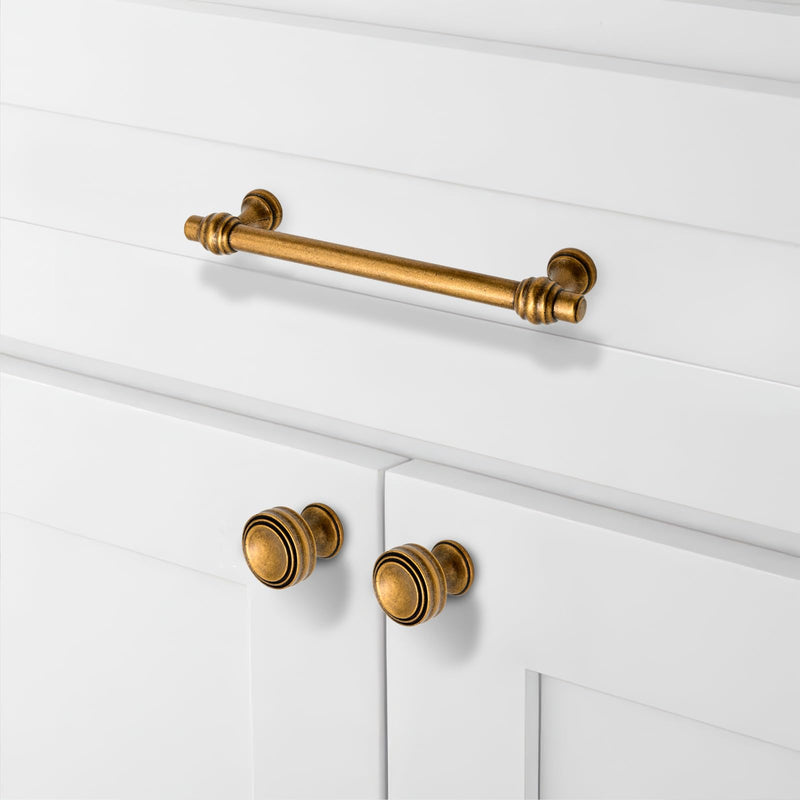 10 Pack Antique Brass Cabinet Knobs 1-1/10 Inch(28.5mm) Single Hole Cabinet Pulls Round Kitchen Cabinet Knobs Drawer Knobs Single Hole Knob