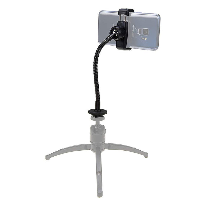 Fotodiox Cell Phone Mount w/Gooseneck Tripod/Hot Shoe Adapter - Universal Phone 1/4" Tripod Mount Clamp for Smartphones, 2.2-4" Wide Adjustable