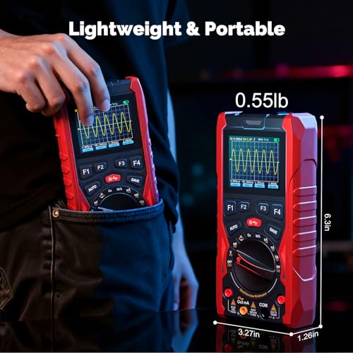 3-in-1 Handheld Oscilloscope Multimeter with Signal Generator, 12MHz Bandwidth 50MS/s Portable Digital Oscilloscope Multimeter, True RMS Auto-Ranging, 1500mAh Battery for Electronics Repair HO-13