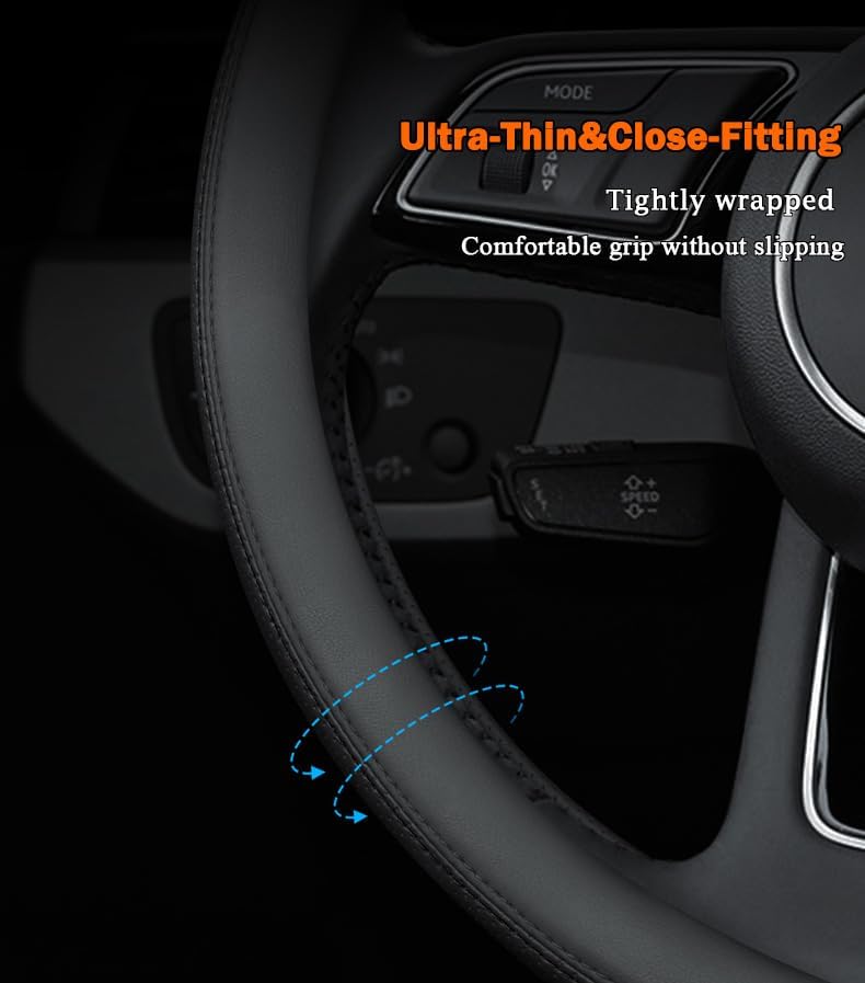 Steering Wheel Cover for Chevy Chevrolet Silverado 1500 2500 HD 3500HD Equinox Malibu Colorado Cruze Impala Traverse Spark Tahoe Trax Car Truck Accessories, 2026 Black Leather 14.5-15 inch