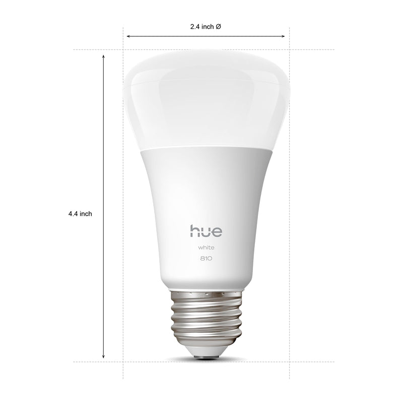 Philips Hue Smart LED A19 Bulb 4-Pack, Warm White Light 2700K, E26 Base, 9W, 810 Lumens, Dimmable LED Bulbs, Works with Alexa, Google Assistant, and Apple Home 4 Pack Revamped