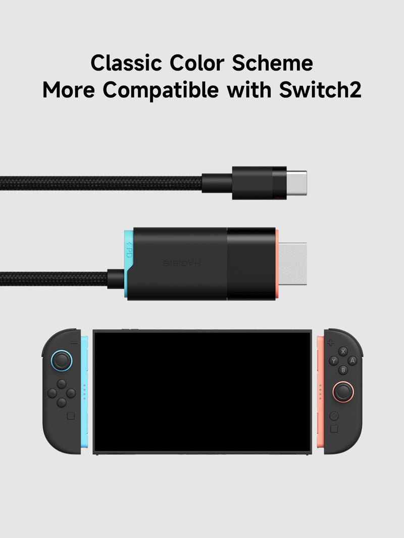 Hagibis Switch2 Dock for Nintendo Switch1/2 & Switch OLED, USB C to HDMI Cable Adapter with 4K@60Hz HDMI, 100W PD, Type-C to HDMI Adapter for Laptop, Tablet, SteamDeck, ROG Ally (Black 4K@60Hz) 6.6ft Black 4K@60Hz
