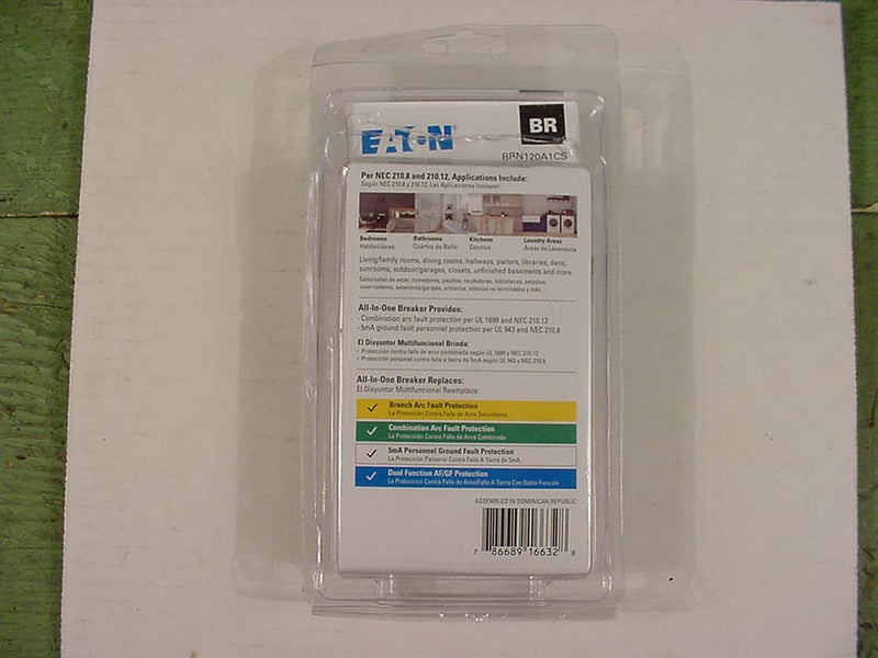 Cutler-Hammer Eaton BRN120A1CS BR 20A 120V 1-Pole Arc Fault/Ground Fault Circuit Breaker, Black