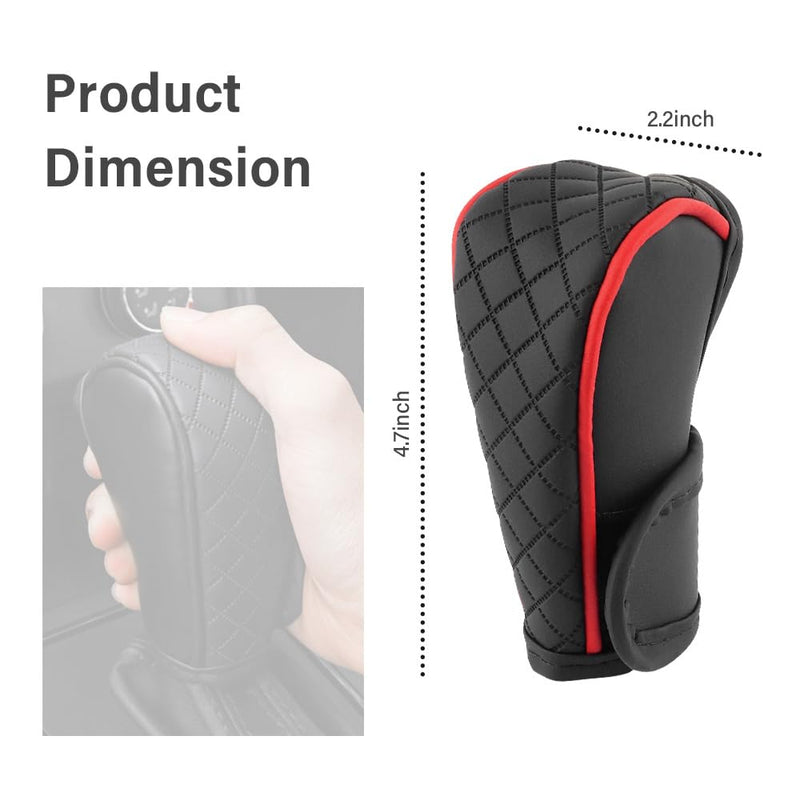 Leather Gear Shift Cover Diamond Embroidery Design,Durable Shift Knob Cover for Shift Lever Protection,Universal Car Gear Shift Cover Car Decorative Accessory Suitable for Cars,Trucks,SUVs (Black/Red) Black/Red
