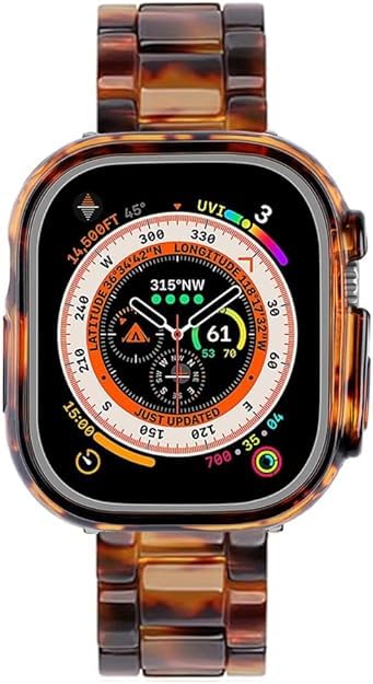Band with Case Compatible with Apple Watch 49mm Ultra 3 2 1, [No Screen Protector] Women Men Fashion Resin Strap Bumper for iWatch Ultra Tortoiseshell-Titanium Ultra 3 2 1,49mm