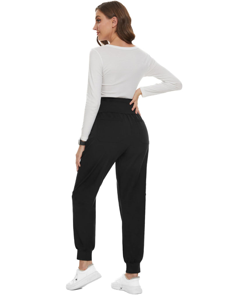 PACBREEZE Women's Maternity Scrubs with 6 Pockets, Workwear Maternity Jogger Scrubs Pregnancy Pants, S-XXL Large 01 Update Black