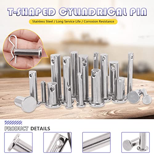 Swpeet 122Pcs 304 Stainless Steel M4 M6 M8 Clevis Pin with M1.5 M2 M3 Zinc Plated Steel Cotter Pin and Clips Fastener Set Hitch Pin Clips Fastener Fitting Hole Location Pin T-Shape Round Pin