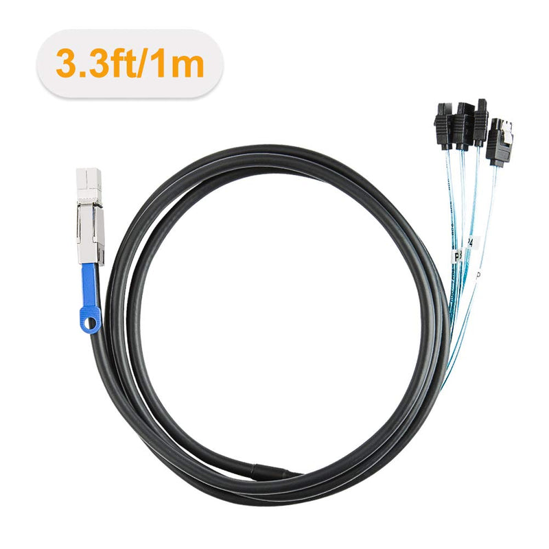 CableCreation SFF-8644 to 4 Sata 7 Pin Cable, External Mini SAS HD SFF-8644 to 4 Port SATA Cable, Hard Disk Data Server Raid Cable 1 Meter/ 3.3 FT 3.3ft