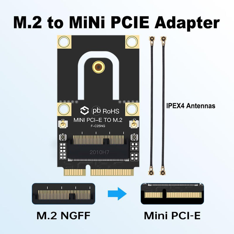 FENVI M.2 to Mini PCIe Converter for Laptop NGFF M.2 Key A+E WiFi Bluetooth | NGFF M.2 2230 to Mini PCI-E Converter Adapter, Make Your M.2 WiFi Card on 2010 - 2016 Laptops Based on Mini PCI Express Solt