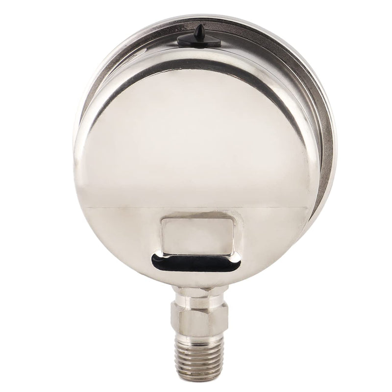 P255 Series 2.5" Dial, Oil Filled Full Stainless Steel Pressure Gauge, 0-15 PSI/kPa, ±1.6% Accuracy, 1/4" NPT, Bottom Mount