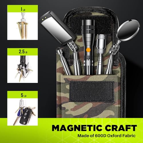 Telescoping Magnetic Pickup Tool Set, Inspection Mirror Telescoping, LED Flashlight, Cool Gadgets for Men, Stocking Stuffers, Gifts for Dad, Husband, Kids, Boyfriend, Magnet Stick (Camo) Camouflage
