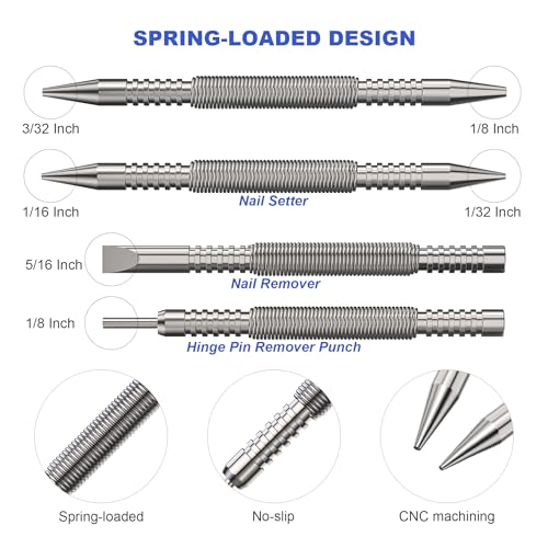 Glieskir 4-Piece Dual-Head Nail Setter, Hinge Pin Punch and Cold Chisel Set