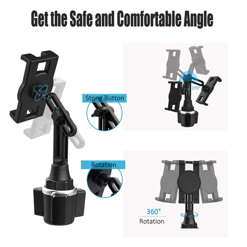 Cup Holder Tablet Mount, 360° Rotation Universal Cupholder Tablet Car Mount with Adjustable Arm for 4-13" Devices, iPad Pro 12.9 Air Mini, Galaxy Tabs, Lenovo, iPhone, Tablets & Phones