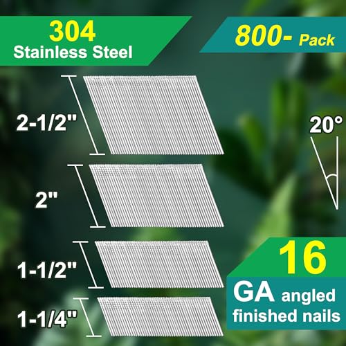 16 Gauge 20-Degree Angled Finish Nails 1-1/4" to 2-1/2", 800-Pack 4 sizes~800pcs