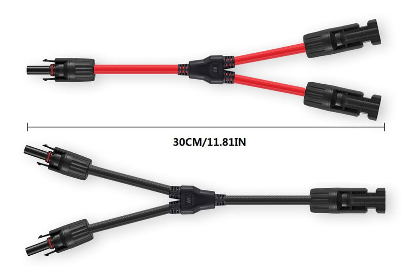 Solar Connectors Y Branch Parallel Adapter 10AWG Cable for Solar Panel (Red & Black) 1 Pair M/FF and F/MM Red-Black