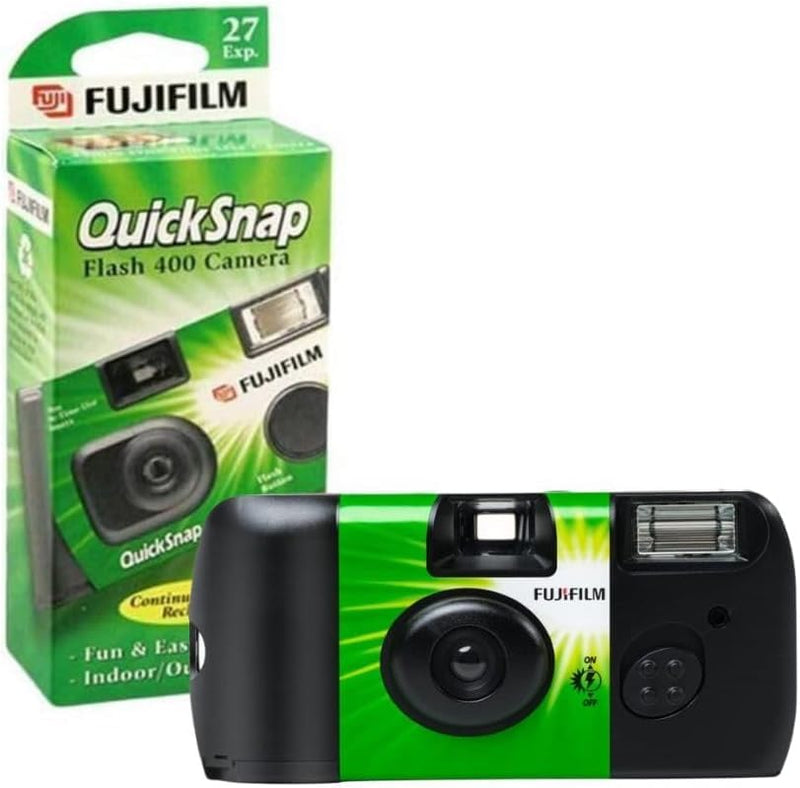 Fujifilm QuickSnap Flash 400 Camera, Fujifilm Disposable Camera with Flash, 27 Exposures with Sunshine Photo Microfiber Cloth (2 Pack) 2 Pack