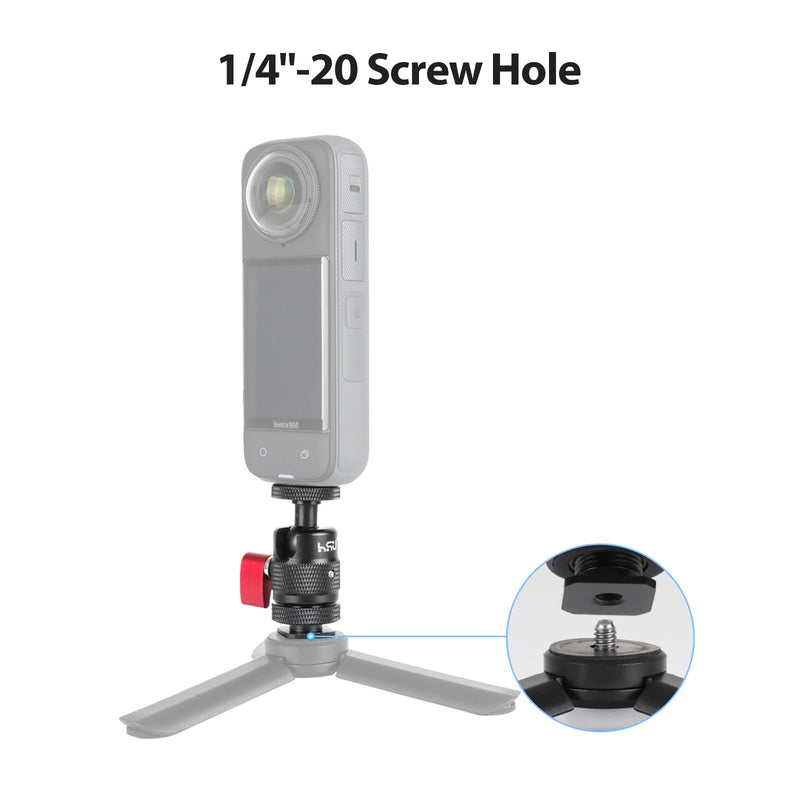 HSU Cold Shoe Mount Adapter, Aluminum 1/4”-20 Screw Hole 360° Rotation Camera Tripod Mount for Insta360 X4/X3/X2/X/RS/R/GoPro/Sony/DSLR Camera Flash and Other Cameras, Black