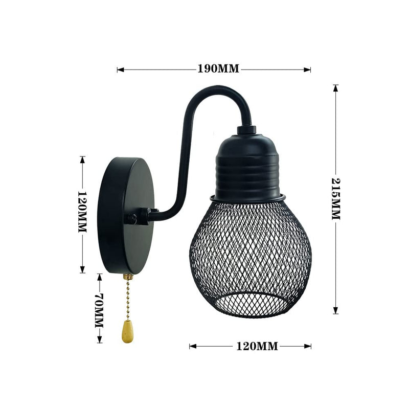 Black Wall Sconce with Pull Chain Switch,1-Light Wall Lamp,Industrial Farmhouse Wall Sconces for Living Room Bedroom Bathroom Kitchen Porch (12 cm Shade) 12 cm Shade