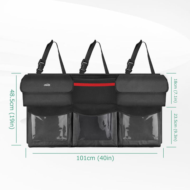 Oasser Back Seat Trunk Organizer Hanging Car Organizer Trunk Foldable Cargo Storage with 6 Large Pockets 3 Adjustable Straps 40x19inch Regular-40x19in Black