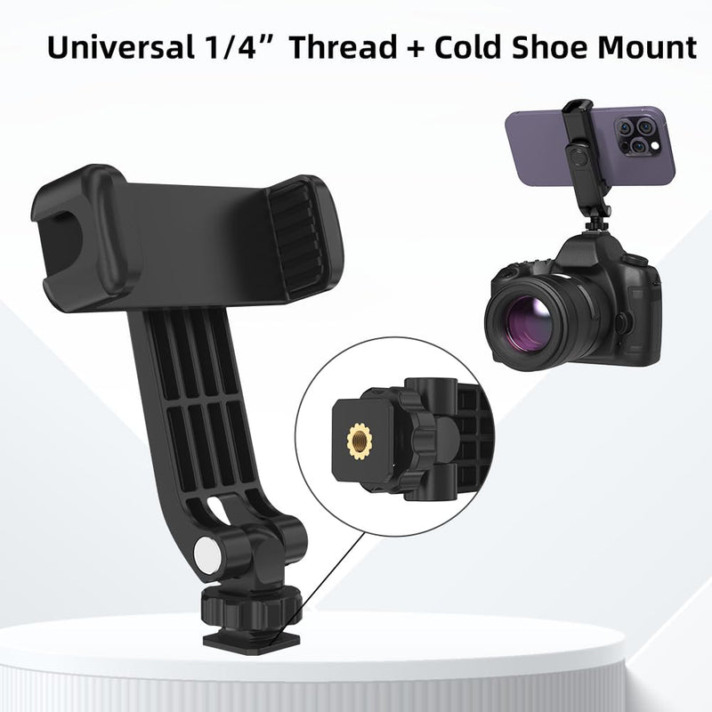 SOH Phone Tripod Adapter Mount, Universal Smartphone Clamp with 2 Cold Shoe, Vertical Horizontal Bracket for iPhone, Samsung Galaxy and More Smartphones