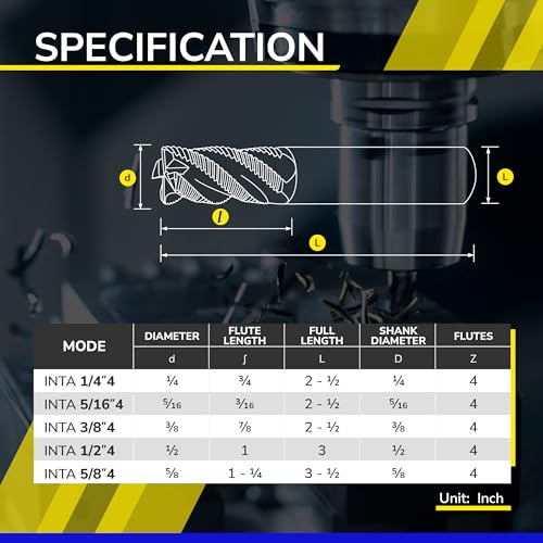 SPEED TIGER INTA Carbide Roughing End Mill - for Alloy Steels/Hardened Steels - Micro Grain Carbide End Mill - ZrN-A Coating - 4-Flute - INTA5/16-4 (1 Piece, 5/16") 1 5/16 in