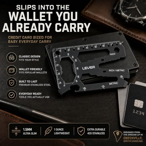 Lever Gear Toolcard Pro - 40 in 1 Credit Card Multitool. Slim, Minimalist Survival Card Wallet Tool Card. TSA Approved Multitool Card Pocket Tool. (Black, 2-Pack) Black
