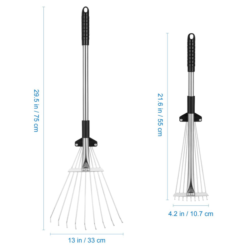 Toyandona Telescopic Leaf Rake Adjustable Retractable Lawn Rake for Leaves and Grass with Lightweight Anti-Skid Handle Garden Yard Tool 28.34In