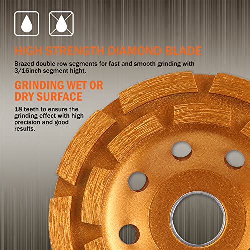 KSEIBI 644030 Diamond Concrete Grinding Wheel 4 1/2 inch for Polishing and Cleaning Stone Concrete Surface, Cement, Marble, Rock, Granite, and Thinset Removing, Angle Grinder Wheels Cup Double Segmented Row
