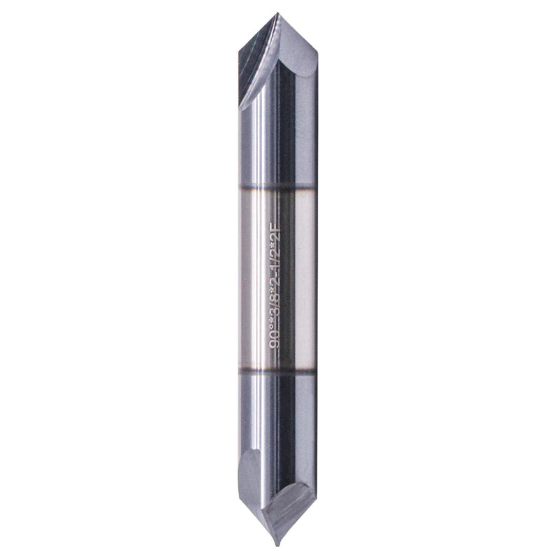 3/8" 2 Flute 90° Solid Carbide Chamfer End Mill, Double End, AlTiN Coated | 90° Chamfer Angle Chamfer Mill, 3/8" Cutting Diameter, 3/8" Shank Diameter, 2-1/2" Overall Length 2 flute 3/8"