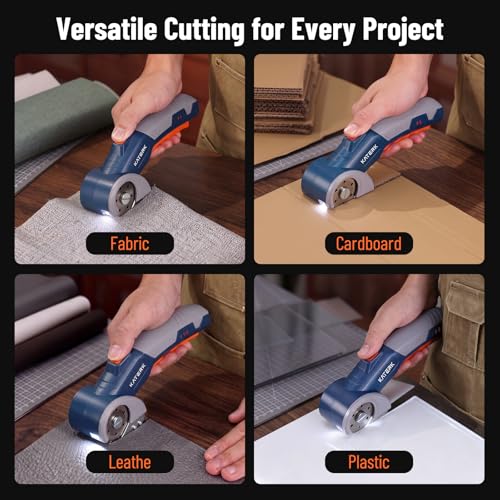Katerk Cardboard Cutter Electric Box Cutter with Safety Lock & LED Light, Cordless Electric Scissors for Fabric Blue