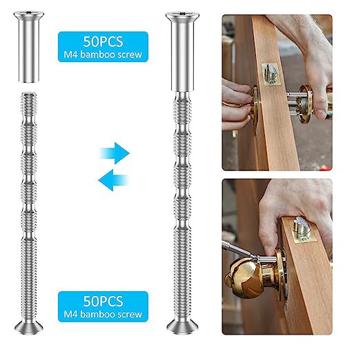 50Set Door Handle Screw Universal M4 Door Handle Bolt Carbon Steel Connecting Screws and Sleeves Male to Female M4×16 Cross Sleeve ×60 Bolts for 35-60mm Thick Doors