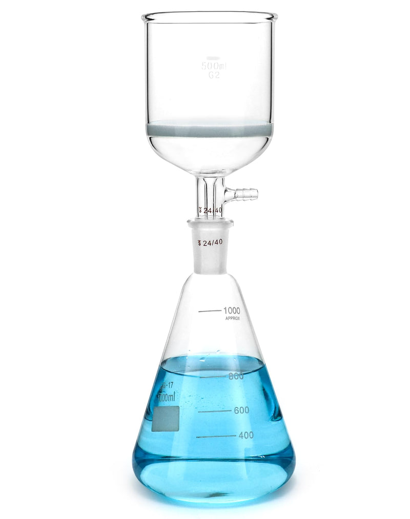 QWORK Borosilicate Glass 500ml Buchner Filtering Funnel and 1000 mL Erlenmeyer Flask, with Standard 24/40 Joint