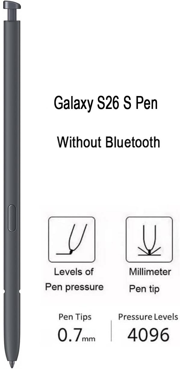 Galaxy S26 Ultra S Pen Replacement for Samsung Galaxy S26 Ultra Touch Stylus Pen, S26 S Pen + Replacement Tips/Nibs (Black) Black