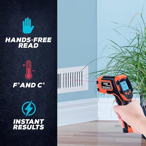 Kizen Infrared Temperature Gun - Handheld Surface Infrared Thermometer for Griddle, Grill, Pizza Oven, Candy, & A/C - Laser Thermometer Gun -58F to 1112F - Surface Temp Gun Orange