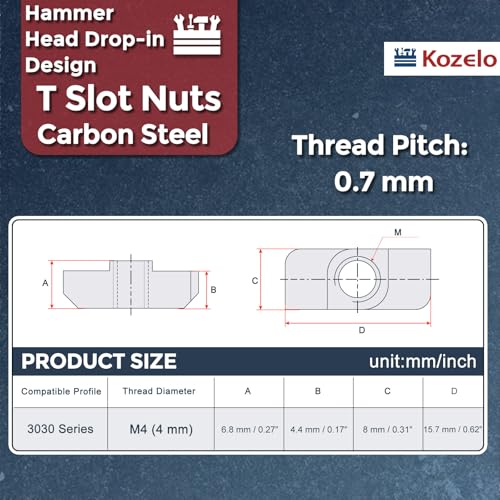 100Pcs t Slot Nuts M4-0.7 3030 Series for Aluminum Extrusion Silver 3030 Series M4-0.7mm 100