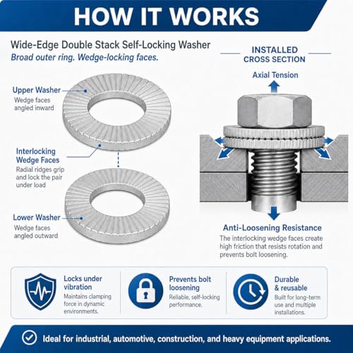 Double Layer self-Locking washers Anti-Loosening Washers Belleville Washers Vibration-Resistant Locking Fasteners for Automotive, Industrial Machinery, Construction Equipment & Maintenance (1/2,5) 1/2" 5