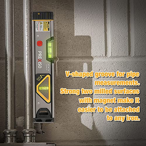 PREXISO 2-in-1 Laser Level 100Ft/30Ft, 12" Magnetic Spirit Level with Light