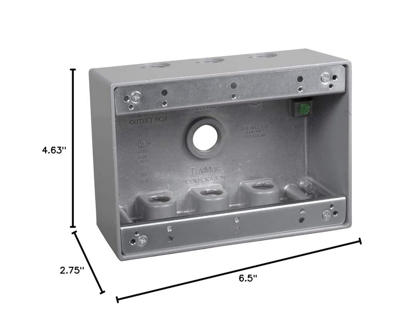 TayMac TB750S 3-Gang Weatherproof Box with Seven 1/2 in. Outlets, Gray
