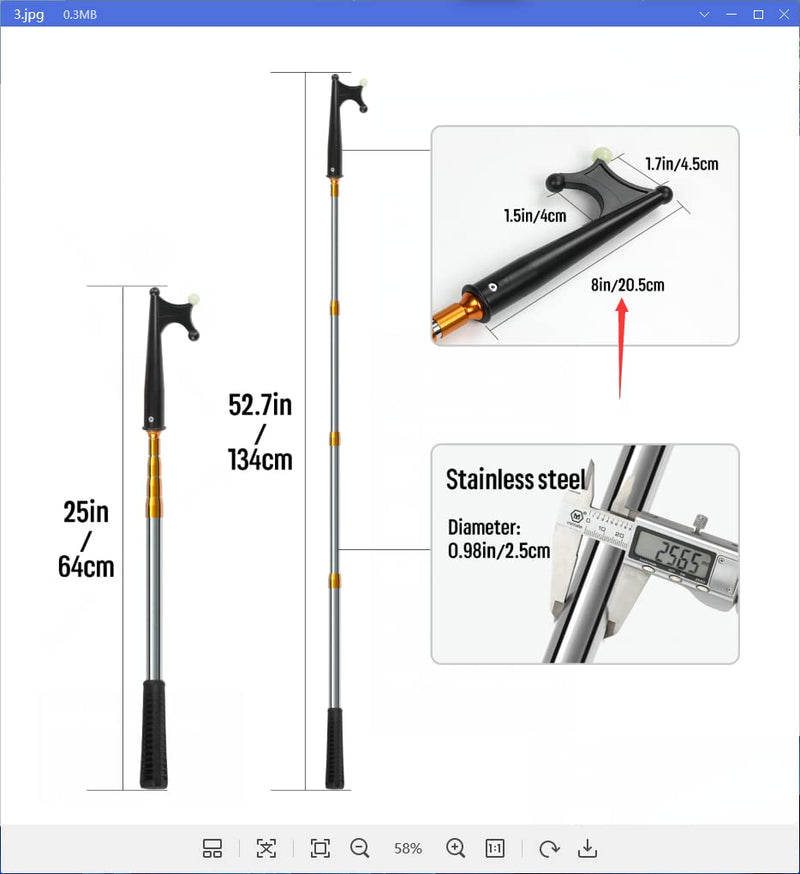KOMCLUB Telescopic Boat Hook for Docking Extension Pole Hook Push Stick for Boat Non-Slip Rubber Handle Durable Rust-Resistant Rust-Proof Multi-Function Replaceable Head Push Pole gold-4.39FT
