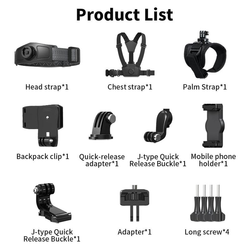 4 in 1 Phone Accessories Kit, Quick Release Head Strap Mount + Chest Mount Harness + Backpack Clip Holder + Palm Strap Kit for POV/VLOG,Cell Phone Clip Compatible with iPhone,Samsung and More Phones
