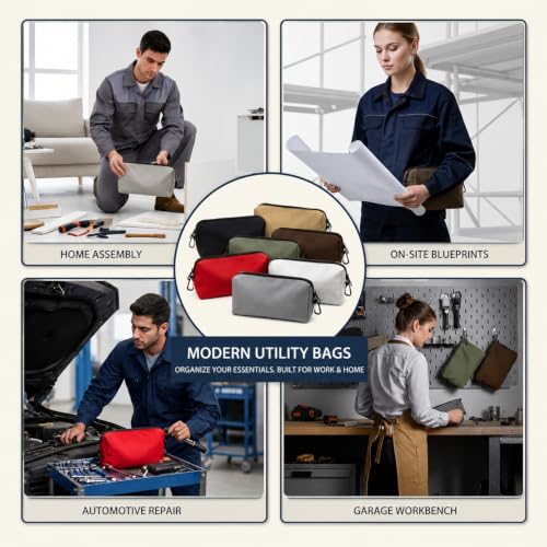 7 Pack Canvas Tool Bag, 12.4"x7.3" Premium Tool Pouch Zipper Bag