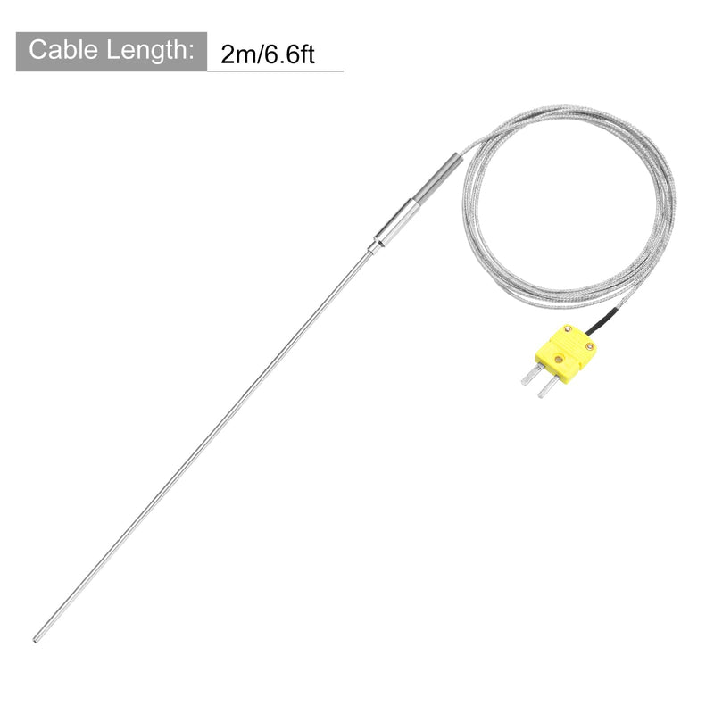 MECCANIXITY K Type Thermocouple with Plug, Meter Temperature Sensor Probe -50 to 1100°C(-58 to 2012°F) Stainless Steel, 4x300mm 6.6ft Wire