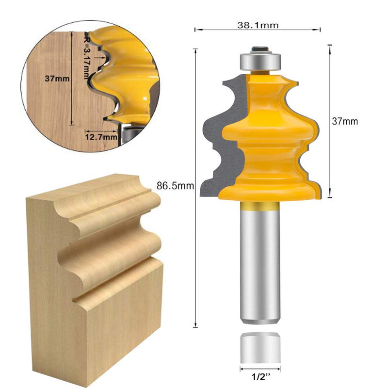 LEATBUY Router Bit Set 5 PCS 1/2-Inch Shank Architectural Molding Corner Round Edge Door Cabinet Shelf Wood Table Woodworking Mill Cutter Tool, Carbide CNC Router(PB7) PB7
