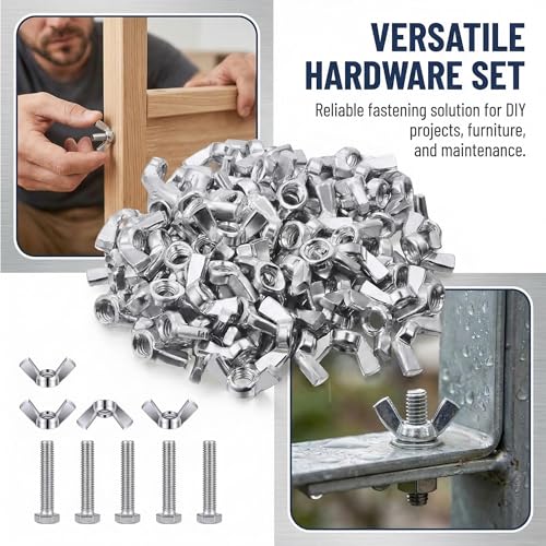 100 Pcs 3/8"-16 Wing Nuts, Carbon Steel Butterfly Nuts, Hand Twist Fasteners Hardware for Hurricane Shutters, Machinery, Furniture & DIY Projects, Silver