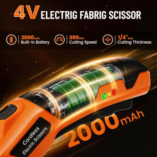 Electric Scissors, Cardboard Cutter, With LED Light, High-Efficiency Brushless Motor, 2000mAh Battery, Tungsten Steel Blade, Suitable for Cloth, Cardboard, Carpet Wire Rope Cutters Orange
